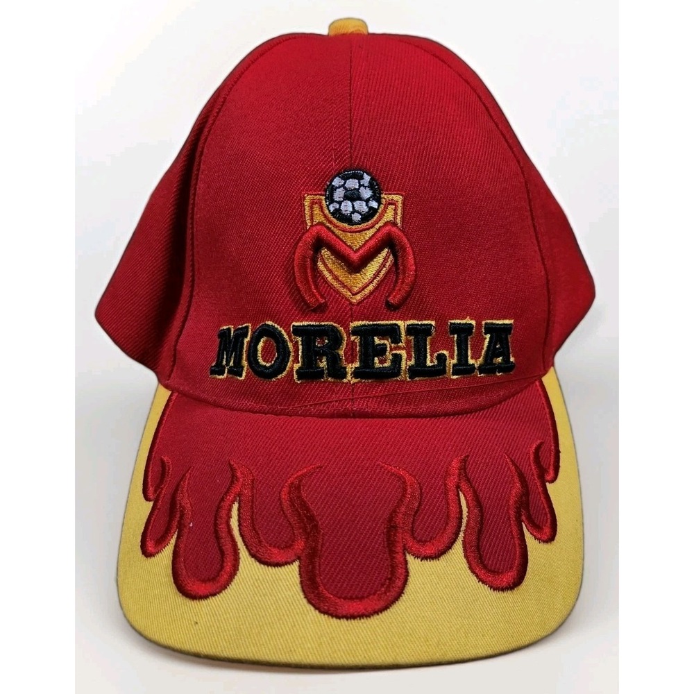 Morelia Soccer Strapback Hat Cap Red Flames Embroidered World Cup 90s Y2K 2000s